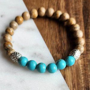 Handmade Jasper-Howlite-Turquoise Beaded Bracelets‎ - 2-piece